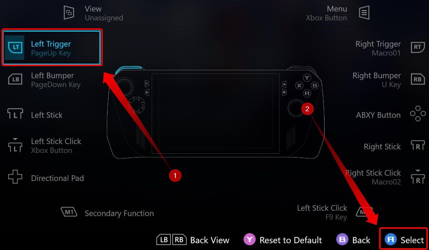 Armoury Crate control scheme options menu. 