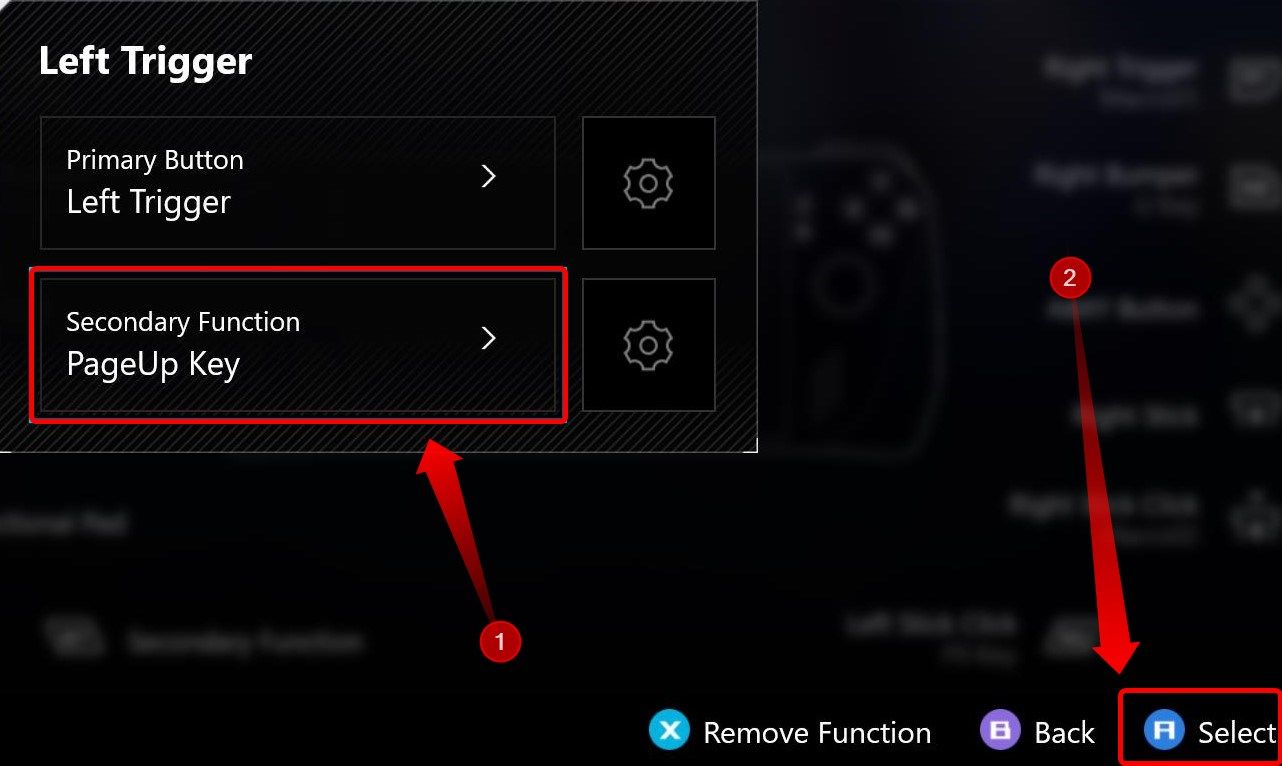 Armoury Crate button functions menu. 