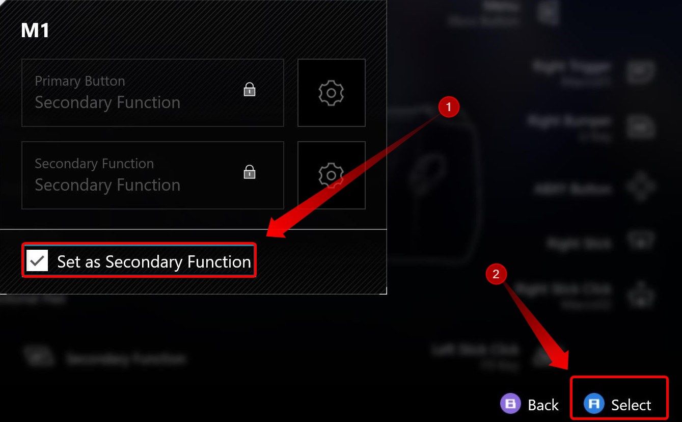 Armoury Crate secondary function menu. 