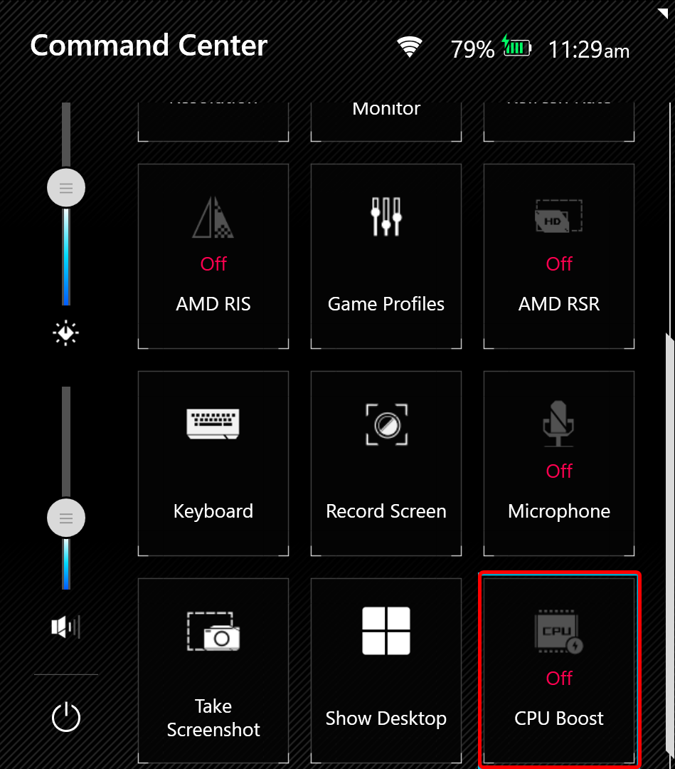 CPU Boost toggle in ROG Ally's Command Center app. 