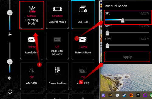 Tweaking the Manual performance mode on an ROG Ally. 