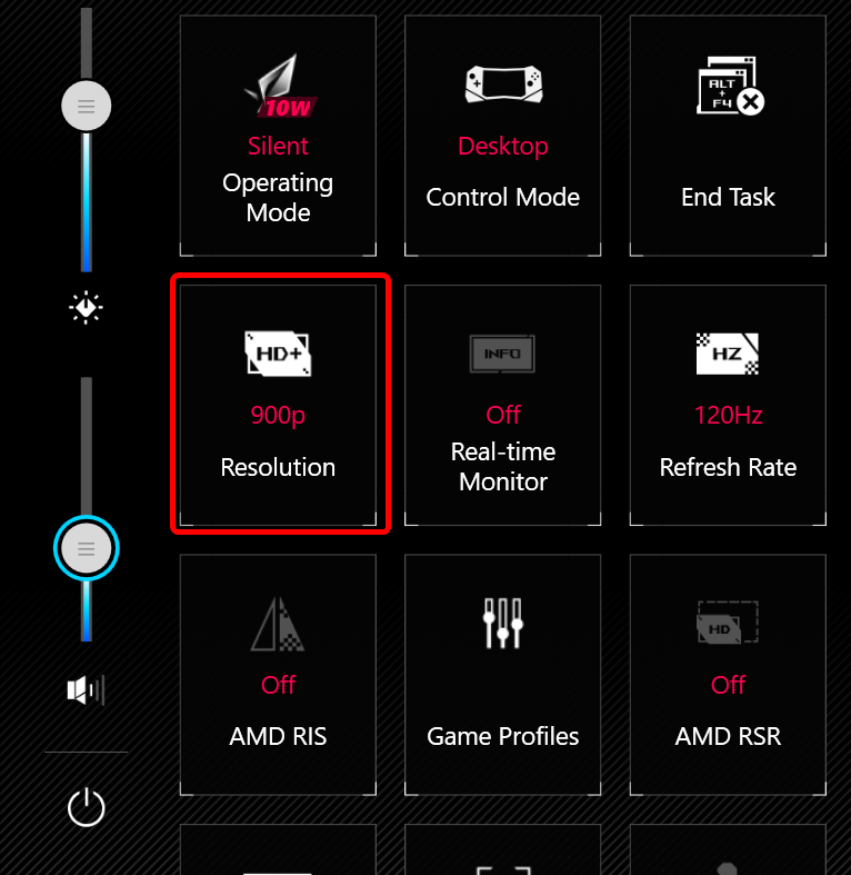 Changing resolution on an ROG Ally. 