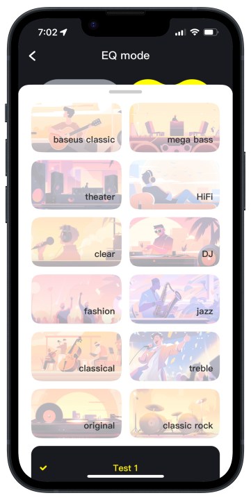 Baseus app for iOS EQ presets.
