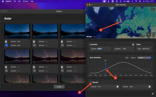 Calculating the Azimuth and Altitude settings in Equinox.