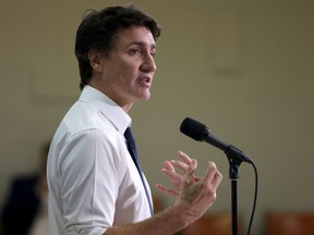 Prime Minister Justin Trudeau visits UNIFOR Local 200 and Local 444 members in Windsor, Ont., Thursday, March 14, 2024.