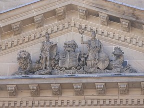 The pre-amalgamation Toronto coat of arms, seen at St. Lawrence Hall at King St. E. and Jarvis St.