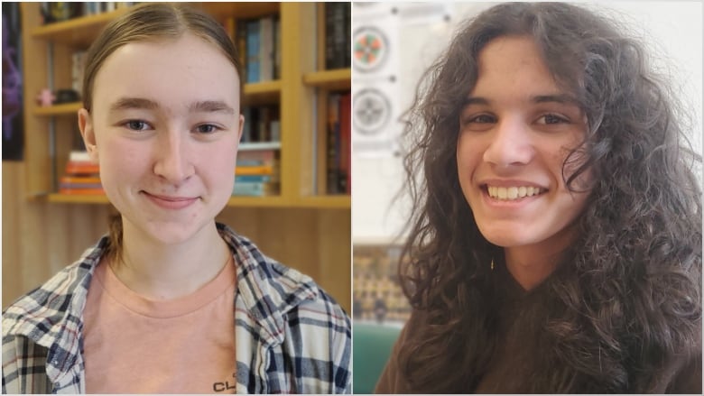 A composite photo showing two high school students, each smiling at the camera.