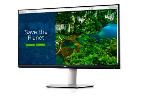 A monitor with "Save the Planet" on display.