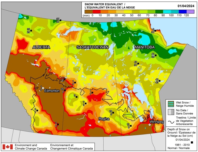 A map shows drought conditions in Alberta.