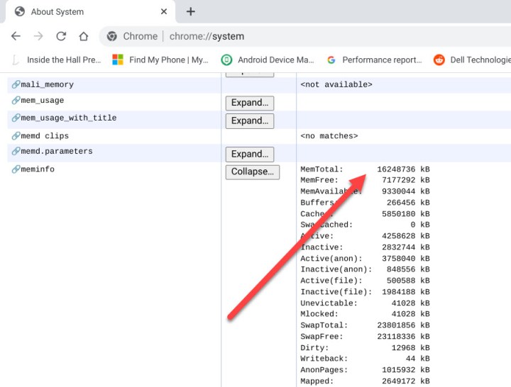 how to check much ram you have expand mem info