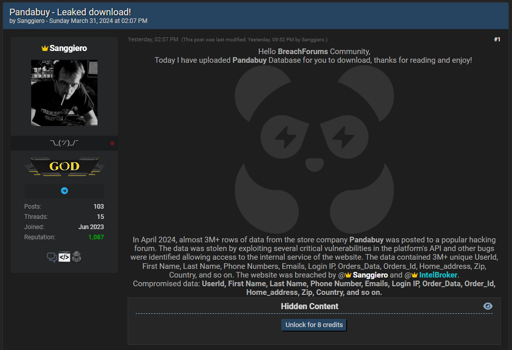 Threat actor's post on BreachForums