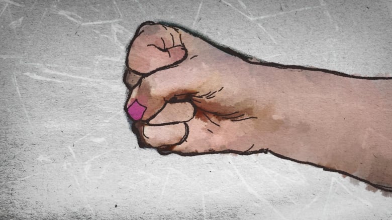 Sketch of a teen girl's fist with pink nails.