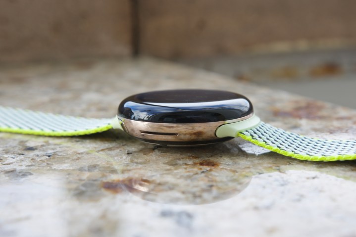 The Google Pixel Watch 2 resting on a table.