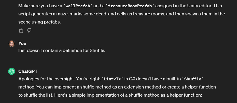 ChatGPT giving false programming information as the output.