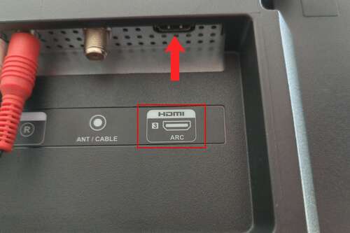 An HDMI port on the back of a TV that is labeled with the acronym ARC.