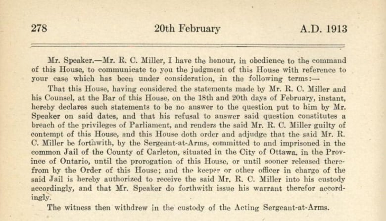An old parchment shows an entry from the House of Commons journals dated February 20, 1913.