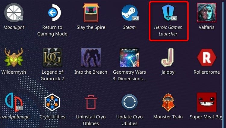 Opening the Heroic Games Launcher in SteamOS. 