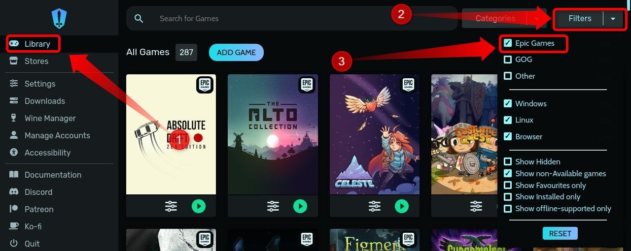 Heroic Games Launcher Library tab. 