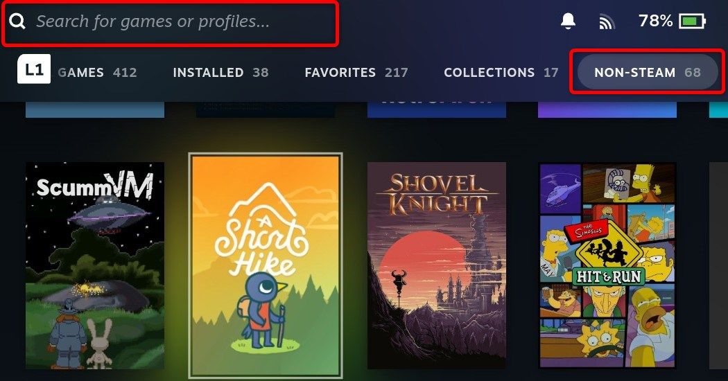 Non-Steam collection in Steam Deck Game Mode. 