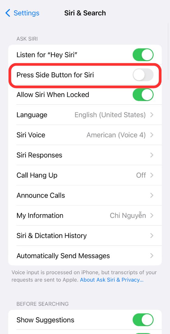 iOS press side button for Siri