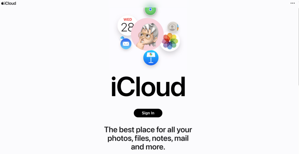 iCloud homepage