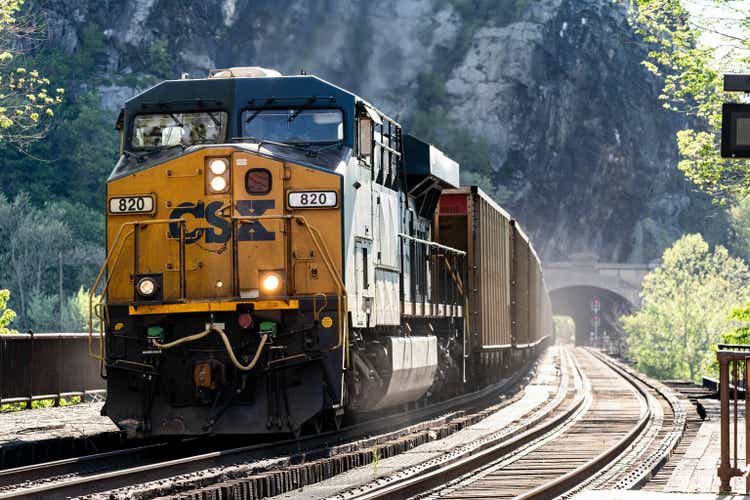 CSX Rock train exiting the tunnel at Harpers Ferry