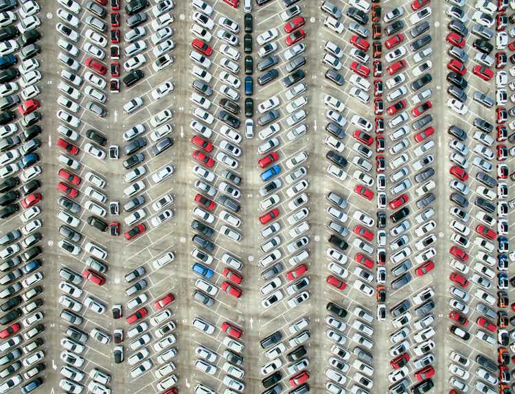 Aerial view of parked cars