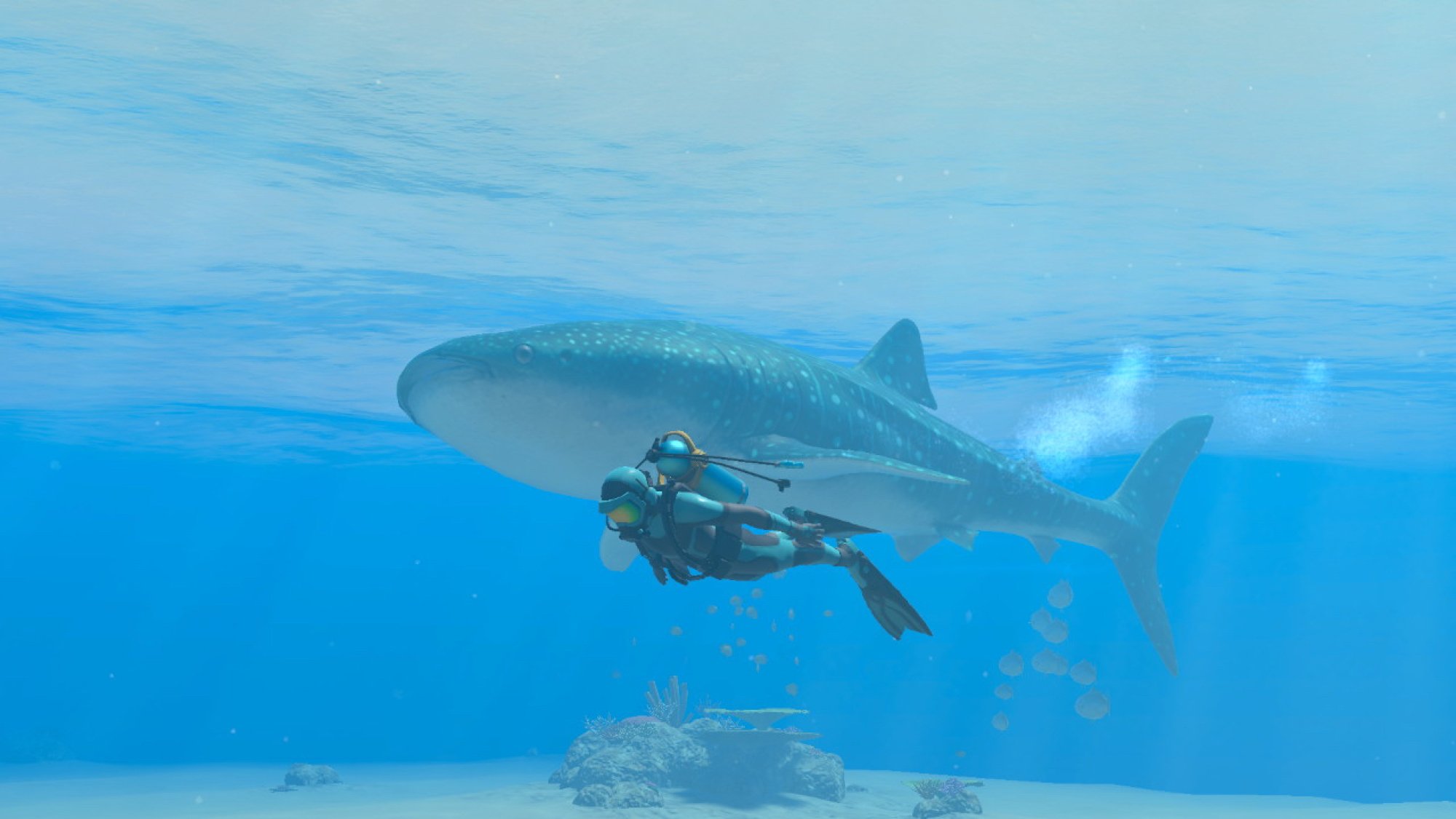 Swimming alongside whale shark in Endless Ocean Luminous