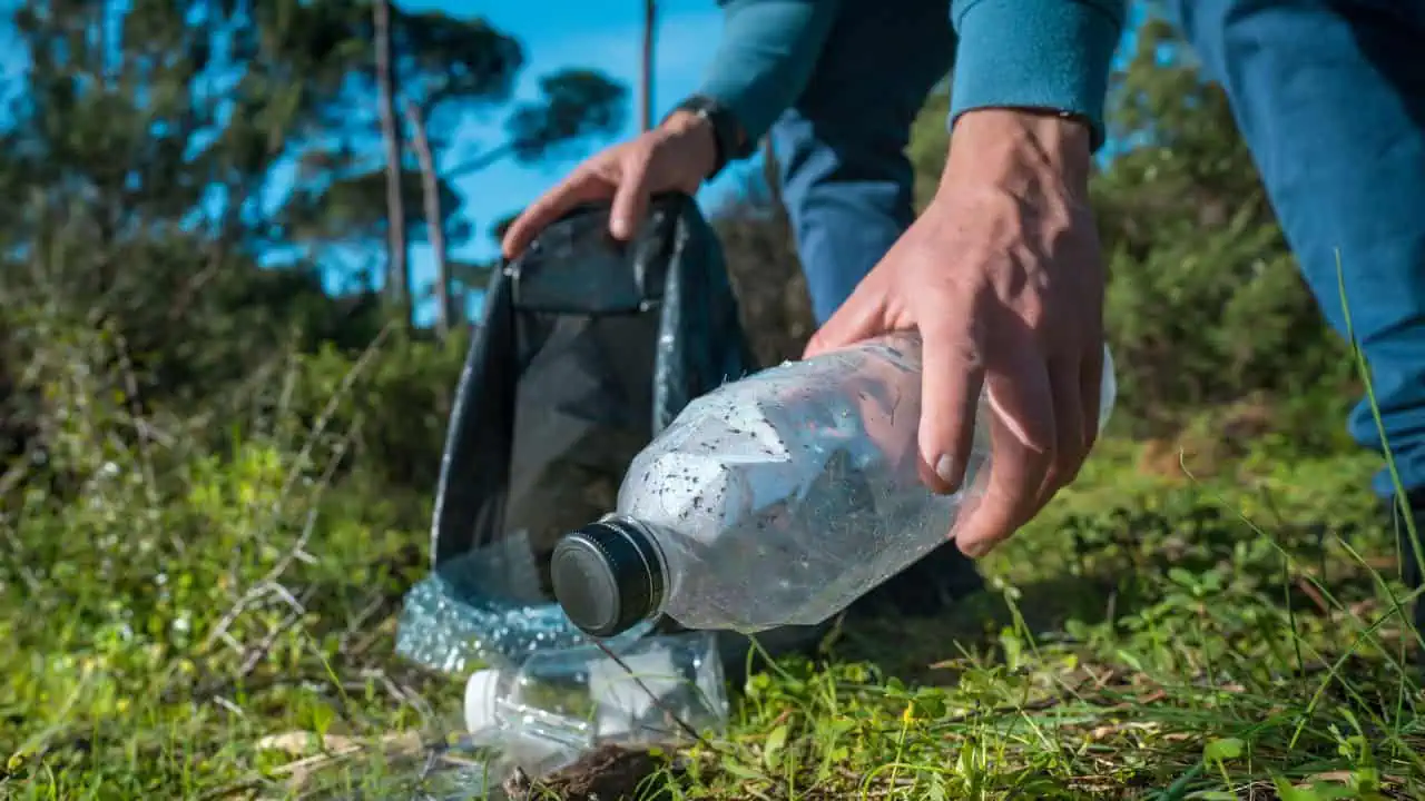 Man cleaning-up the forest of plastic garbage