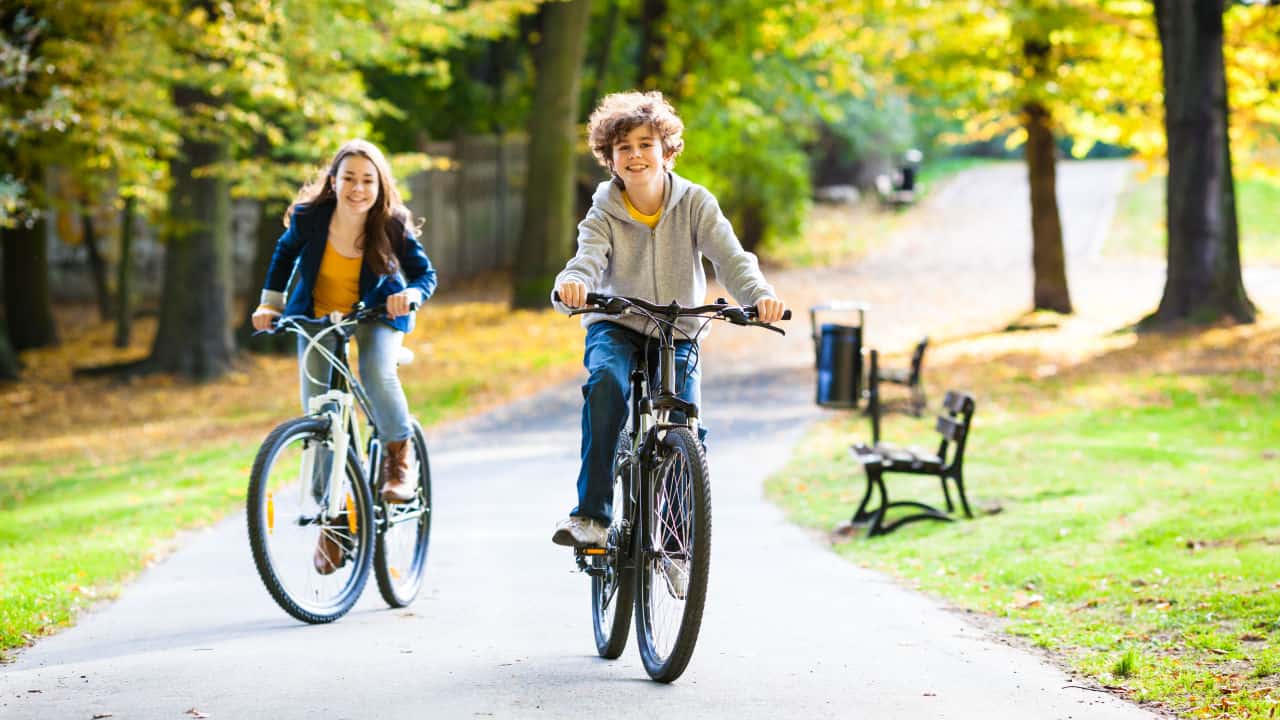 Riding a bike outside