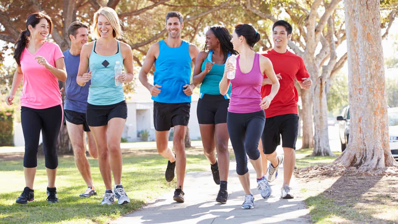 Group Of Runners On Suburban Street