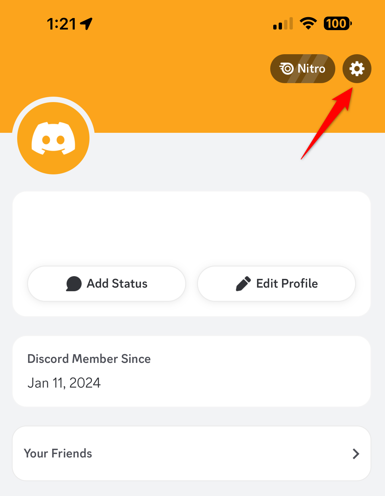 The Discord profile menu on mobile.