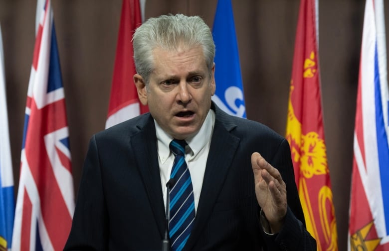 NDP Charlie Angus speaks during a news conference, Tuesday, October 17, 2023 in Ottawa.  THE CANADIAN PRESS/Adrian Wyld