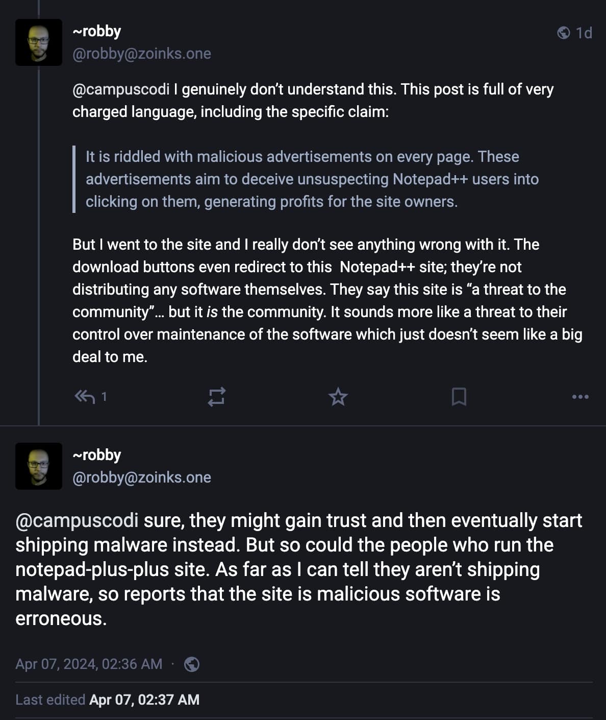 Mastodon dev reply