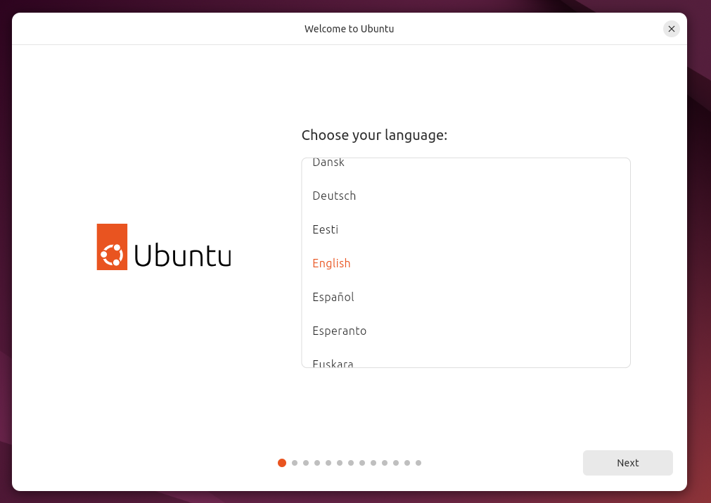 The Ubuntu 24.04 Installer language selection screen