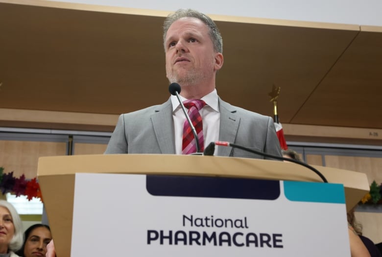 Federal Health Minister Mark Holland speaks about new national pharmacare legislation during a press conference in Ottawa on Thursday, Feb. 29, 2024.