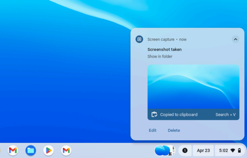 Screenshot notification on ChromeOS