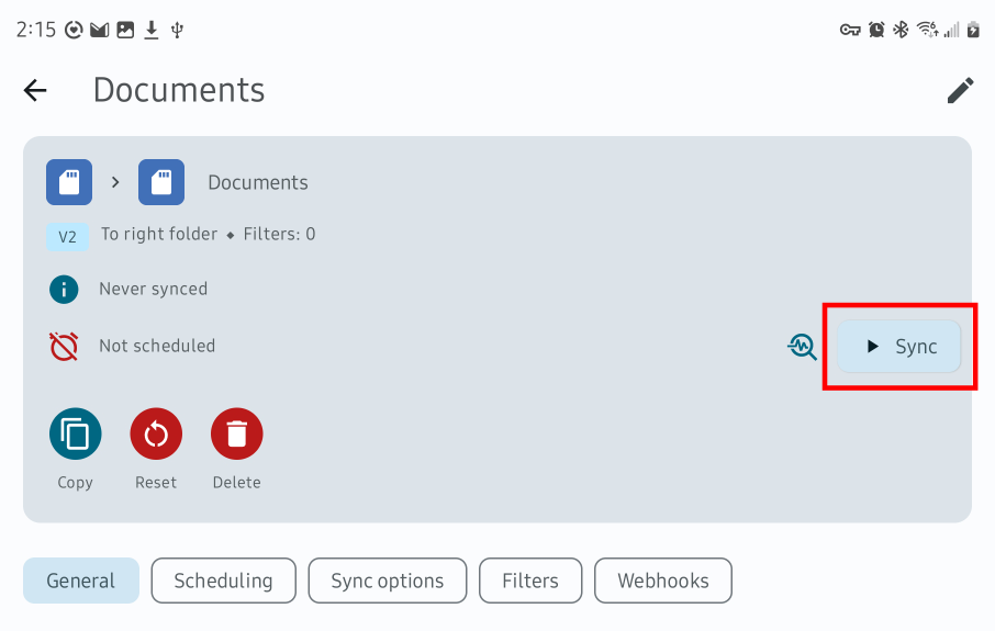 Beginning a sync using FolderSync