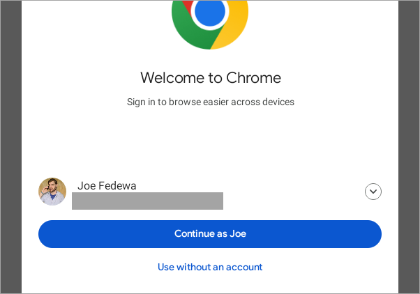 Google Chrome sign in page.