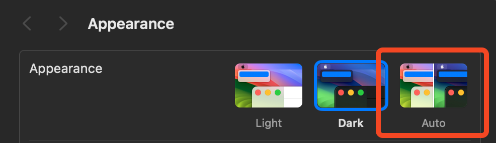 The Light mode and Dark mode settings in macOS.