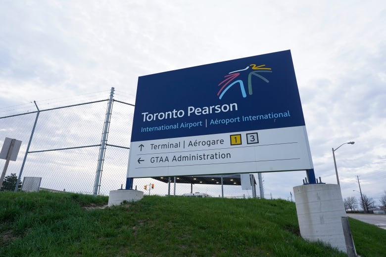 A sign for Toronto Pearson International Airport is seen in April 2023.