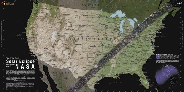 The path of totality of the solar eclipse on April 8, 2024.