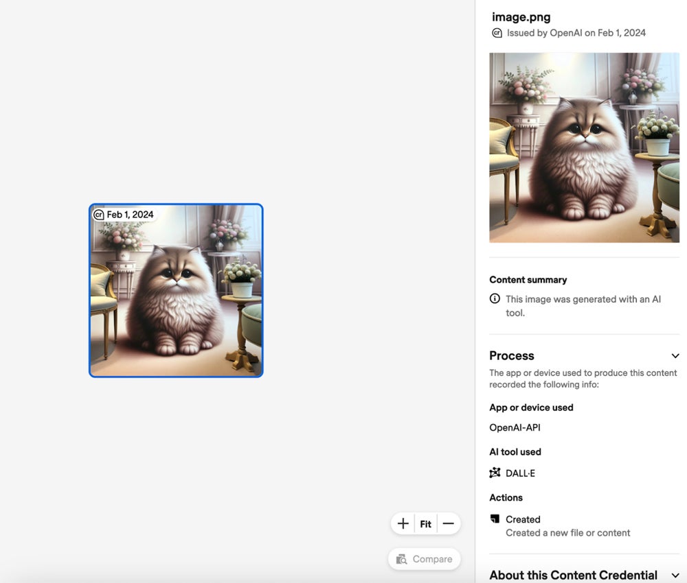 Metadata on an image generated by DALL-E shows the image’s provenance.