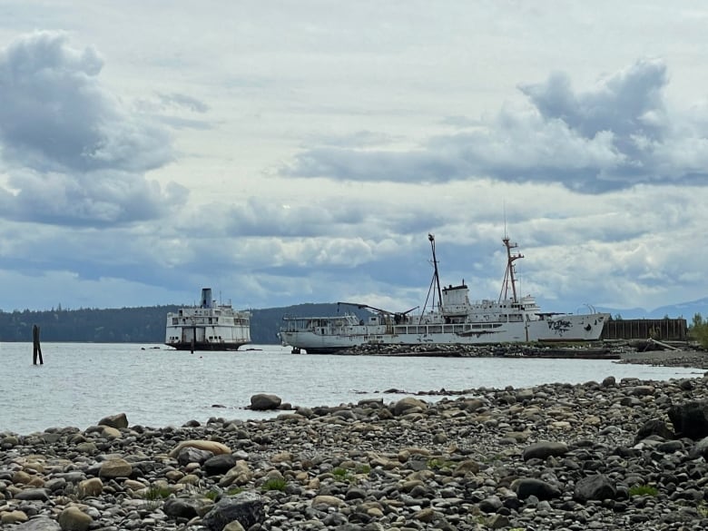 boats wait for dismantling off the coast of Vancouver Island