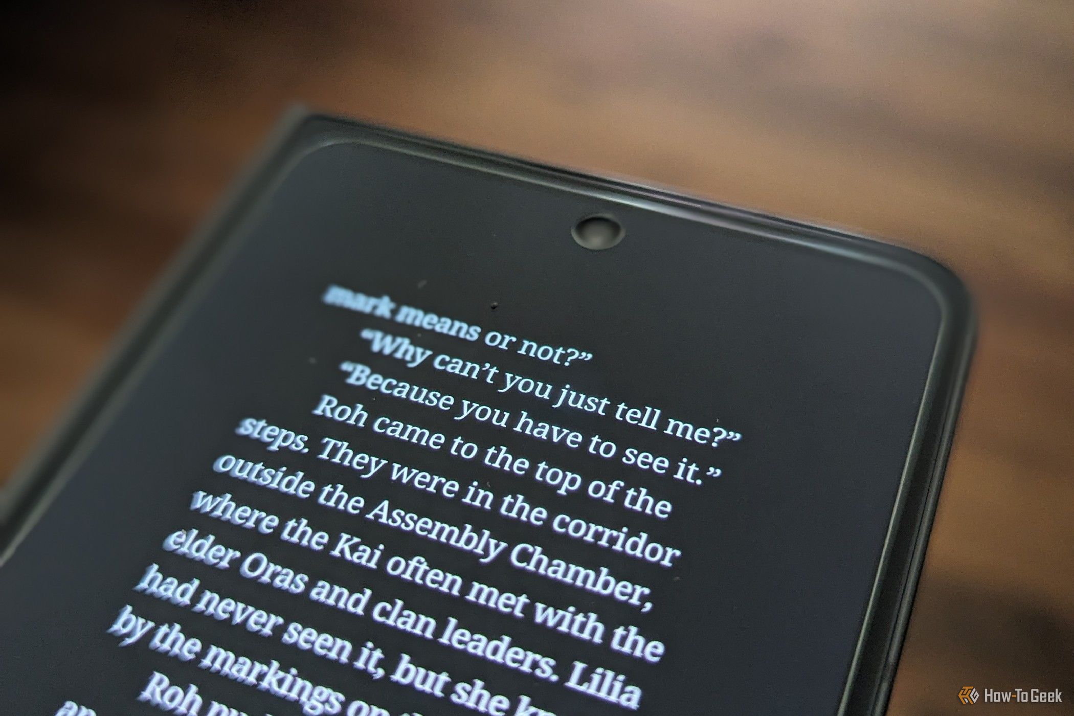 Ebook open on the cover display of a Samsung Galaxy Z Fold 5.