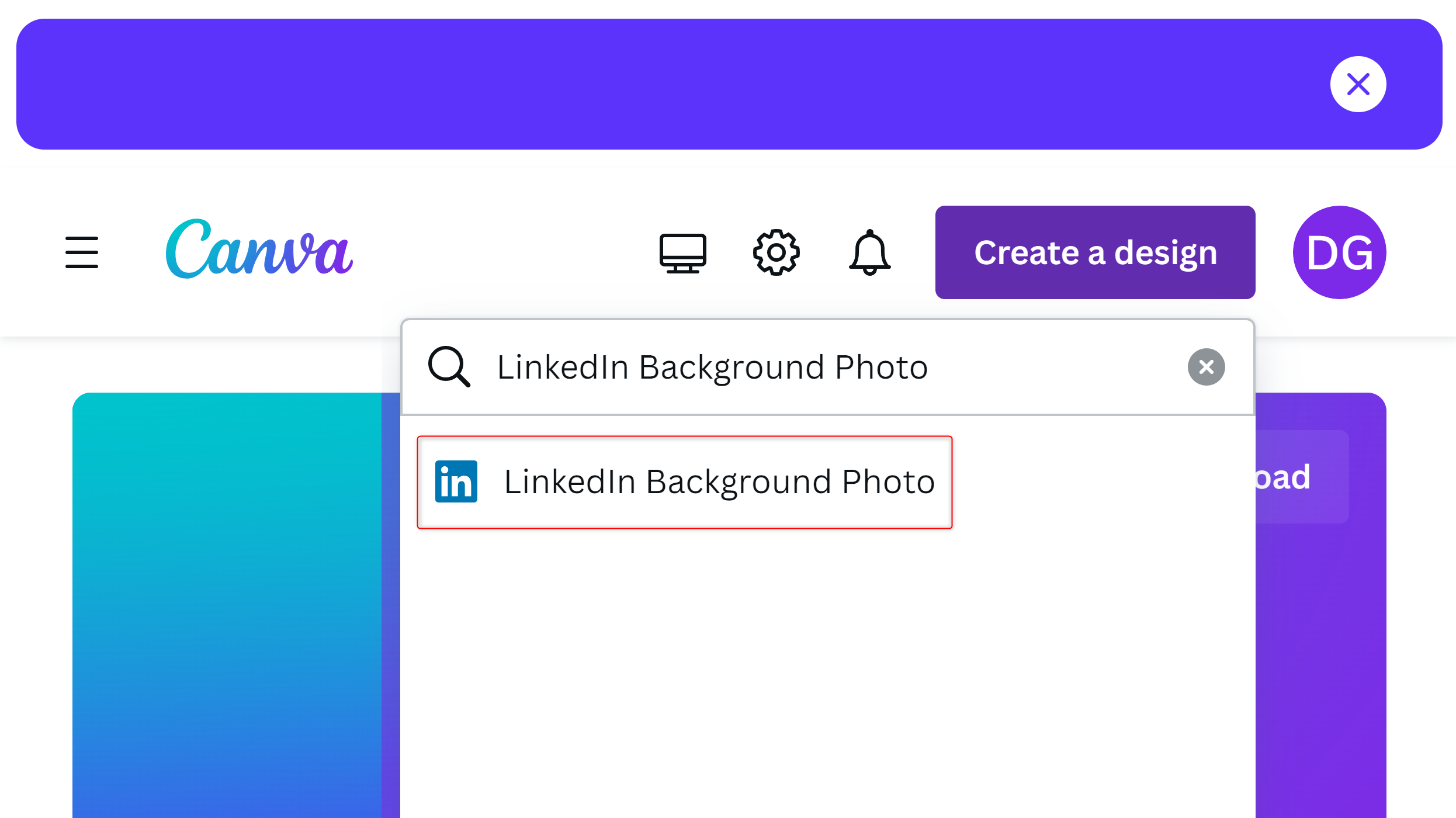 Opening a LinkedIn Background Photo Template using Canva