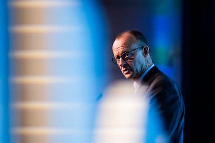 CDU-Bundesvorsitzender Friedrich Merz spricht beim NRW-Delegiertenabend im Hotel Estrel. 