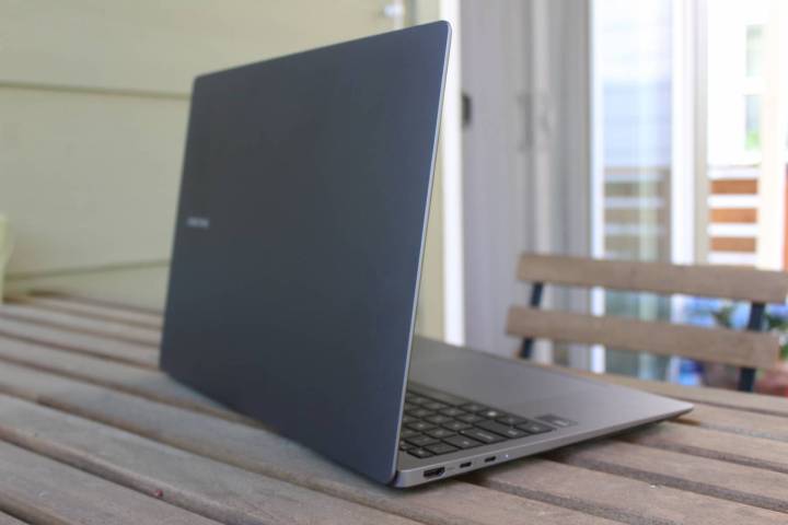 The back of the Galaxy Book4 Ultra on a table outside.