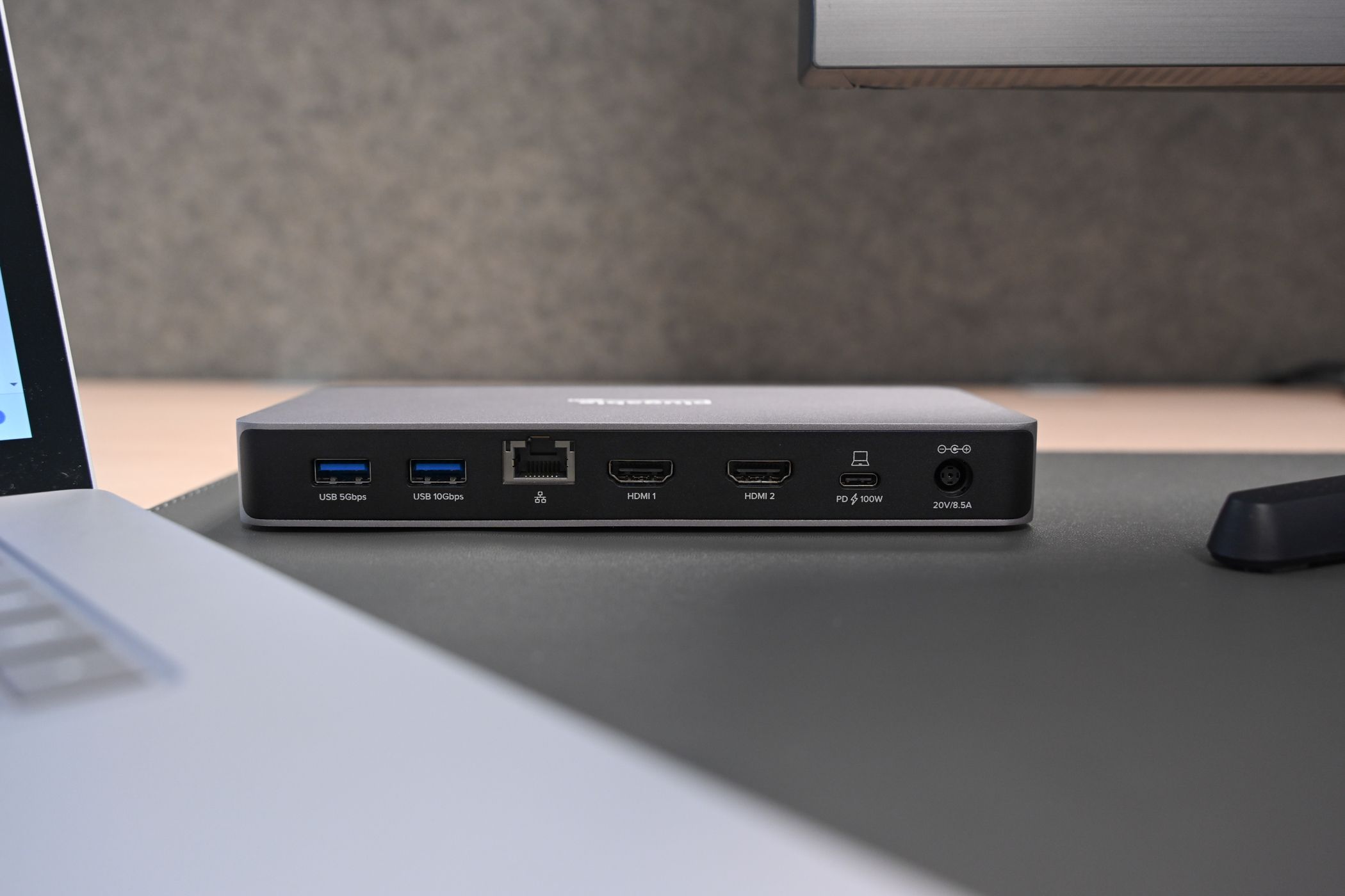 Ports on the rear of the Plugable USB4 Dual HDMI Docking Station.