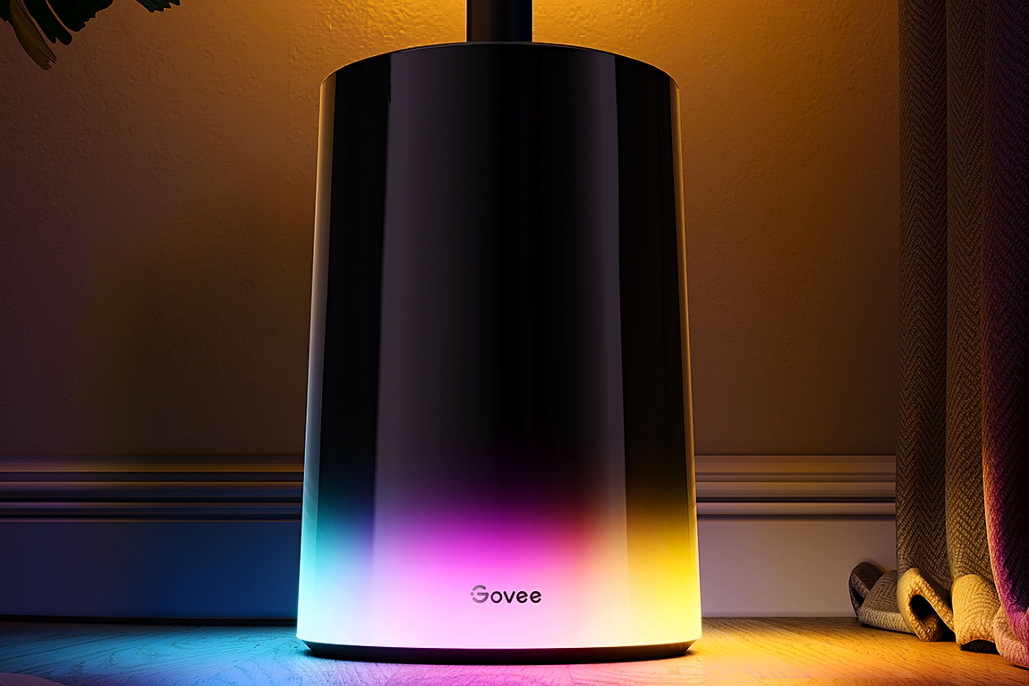 The illuminated, colorful base of a Govee Floor Lamp 2